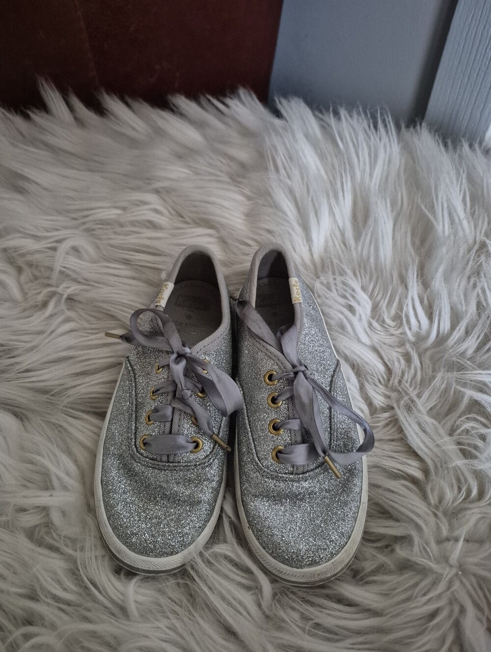 Kate Spade Glitter Keds.Champion Kids Silver Glitter Sneakers with Satin Laces